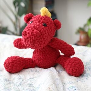 Plush Crochet Red Dinosaur